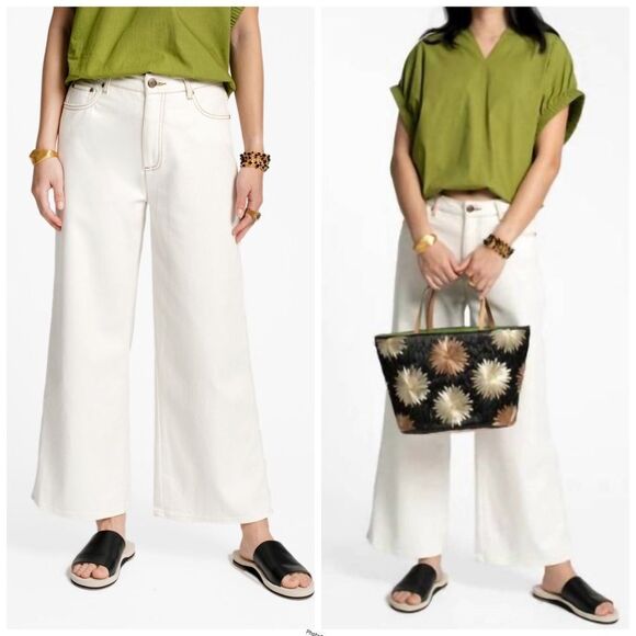 Frances Valentine Sally Jean in Oyster White Cream Wide-Leg Pants Size 18 - Picture 1 of 10